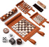 Woodronic 3 in 1 Travel Chess Set, Roll-up Leather Backgammon with 32 Premium Pearl Pieces, 5 Dices, Portable 13x10 Inch
