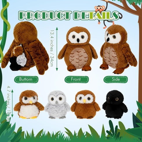 Hollowfly 5 Set 13.4" Mommy 4 Set Pcs Owls Plush Toy Gift Barn Owls with Cute Babies Stuffed Animal in Zippered Back