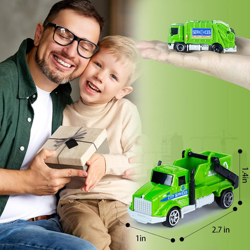 6 Pack Set, 3-7 8 Diecast Garbage Truck Toys for Kids, Mini Alloy Sanitation Truck Toy Recycling Sanitation Trucks