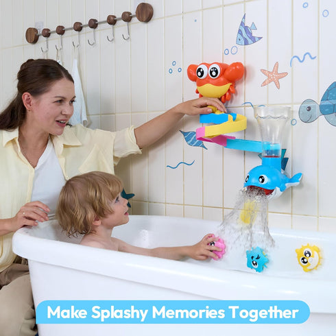 lalalark 7-in-1 Set 3-5 Bath Toys for Kids, Shower Bathtub Toy with Crab, Whale, Rotating Fish & Slide Track