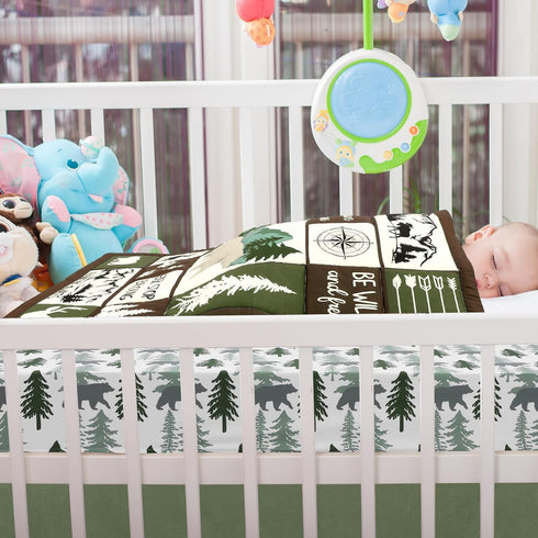 Hahafelt 3 Set Sets Set Pcs Woodland Crib Bedding for Boys, Green Elk Bear Baby Crib for Newborn, Infant & Toddler