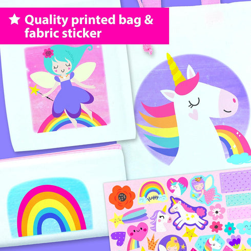 3 5-10 KRAFUN DIY Bag Decorating Kit for Girls - Create Custom Unicorn & Fairy Bags - No-Sew Mess-Free Crafts