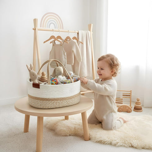 DECOMOMO XL Baby Caddy Organizer, Mother's Day Diaper Caddy Basket, Baskets for Baby Shower Gifts (Spiral Beige