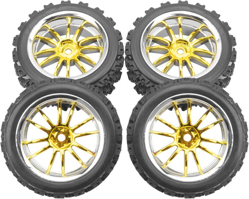 ShareGoo 4Pcs 1/10 On Road Tires & Plastics Wheel Rims 12mm Hex Compatible with Tamiya TT01 Kyosho Sakura D3 Traxxas 4Tec 2.0 1/10 RC On Road Racing & Touring Car (Yellow)