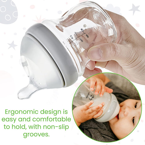 3 6 oz/160 ml, 1 Haakaa Generation Glass Baby Bottle PK (Grey)
