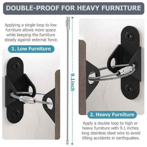Furniture Wall Anchors (2 Pack), Anti Tip Furniture Straps for Baby Proofing, Metal Earthquake Straps