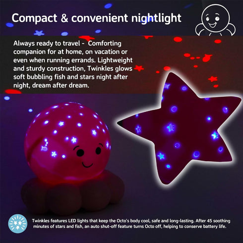 Cloud b Travel Comforting Nightlight Projector, Gentle Brightness, 3 Colors, Auto-Shutoff, Octo Baby Pink
