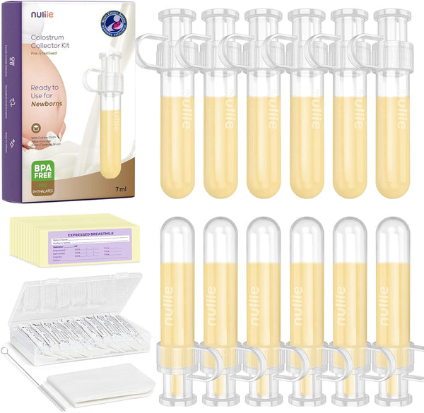 Nuliie Colostrum Collector Kit 7ml/12pcs, Leakproof, Reusable Breast Milk Collector, Heat &