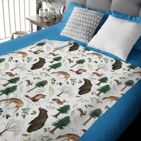 Woodland Forest Animals Baby Blanket - Pine Tree Bear Fox Deer Flannel Fleece, 30 x 40 for Boys Gift