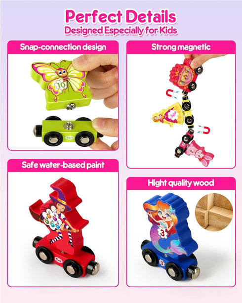 Helsort Set Ages3-5, Wooden Number Train for Toddlers, Magnetic Unicorn Trains Toys, Numbers Matching Game for Toddler