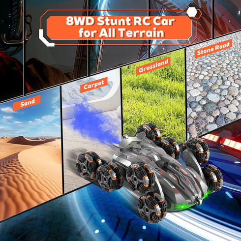 SUMEAUT 8WD 8 360Flip 2.4Ghz 3-6 7-13 Remote Gesture Sensing Stunt Control Car with Light Spray Effect, Music