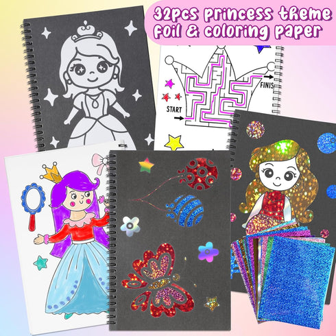 Art & Craft Activity, Foil Fun Princess DIY Kits, No Mess Creative Drawing Game for Kids Ages 4-9, Birthday Gifts