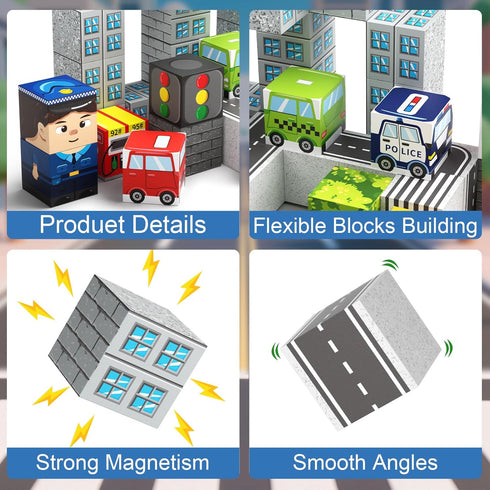 Gamcrown Set,Child-Safe 3-8 (49 City Traffic Magnetic Blocks STEM Toys with Fully Encased Magnets Non-Toxic