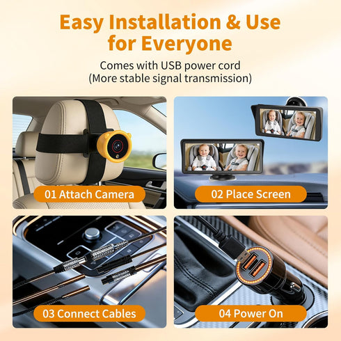KOUENOM 2 7" 1080P Vision/150 View/360 Baby Car Camera for Kids, Ultrawide Split Screen, Dual Carseat Cameras with Auto