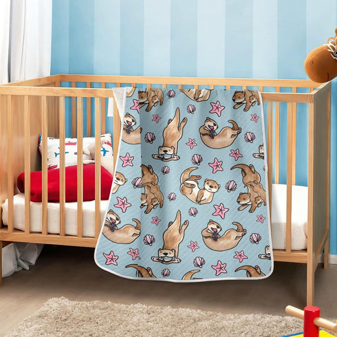 Ollabaky 30"x40" Otters Baby Blanket for Boys Girls Cotton Throw Blanket Swaddle Blanket for Crib Stroller Nursery
