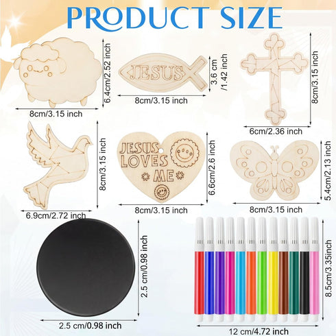 Blueweenly 96 Pack Jesus Wood Religious Craft Kit Magnets Vacation Bible Sunday School DIY Coloring Wooden Religious