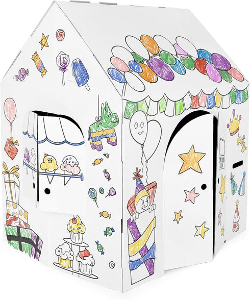 Easy Playhouse Birthday - Kids Art & Craft for Indoor & Outdoor Fun, Decorate Cardboard Fort, Made in USA
