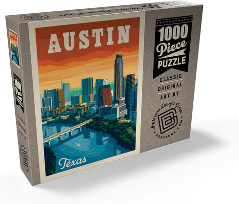 MyPuzzle Austin, Texas: Skyline Vintage Poster - Premium 1000 Piece Jigsaw Puzzle for Adults