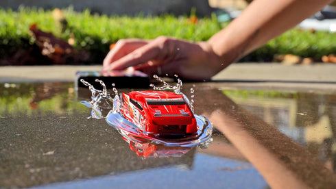 2 FLAT FAST Original Stunt Card Racer Flat Car Racer and Pocket Size Racecar Launcher with Built-in Button for Stunt