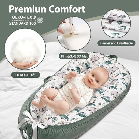 Bubbyhuts 100% Baby Lounger-Breathable and Soft Organic Cotton, Portable Infant Lounger with Removable Lounger Cover