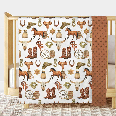 Buerhanerry 30"x40" Western Cowboy Baby Blanket for Boys, Horse Theme Toddler Soft Minky Blanket with Double Layer