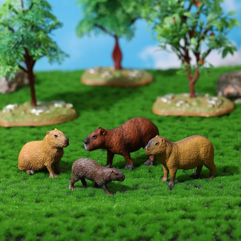 FLORMOON 4pcs Animal Figures, Plastic Capybara Figurines for Science Project and Birthday Cake Topper for Kids