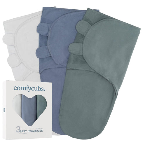 Pack 3) Comfy Cubs Baby Car Seat Cover and Easy Swaddle Blanket Bundled (Small