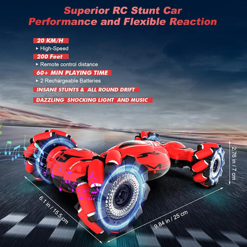 RC Car Toys for Boys Girls 6-12, Gesture Sensing Stunt Car with Lights Music, 2.4GHz 4WD Hand Remote Control 360°