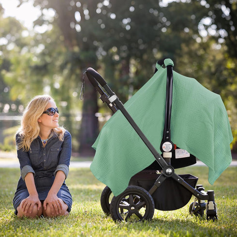 100% Summer, Metplus Muslin Car Seat Cover for Babies, Cotton Breathable Infant Carseat Canopy for Lightweight Stroller