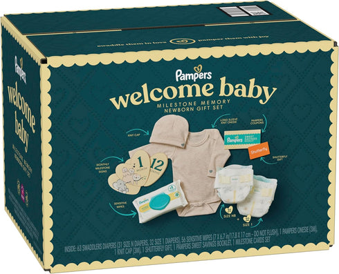 Set, Pampers Gift Disposable Diapers, Sensitive Wipes, & Milestone Gifts