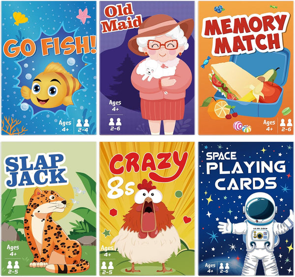 Card Games,6 Decks,Go Fish,Old Maid,Crazy 8s,Memory Match,Slap Jack,Space Playing Cards,Fun Game Cards