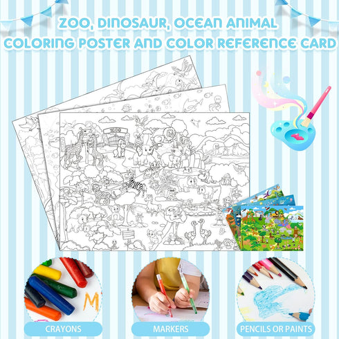 Set 3 45 32 Inch Funrous of Jumbo Giant Coloring Poster x Large Table Wall Size Coloring Sheets with Zoo Animal, Ocean