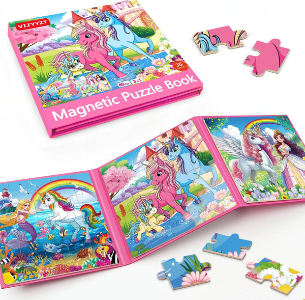 VIJYYZT Unicorn Mermaid Princess Magnetic Puzzles for Toddlers 3-5 Girls, 20 Pieces Travel