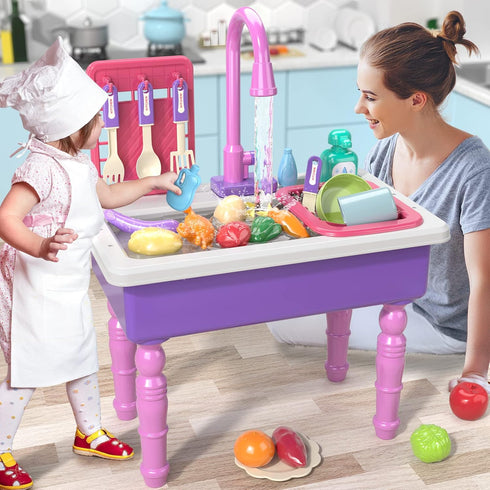 Electric Dishwasher Play Kitchen Sink Toys with Running Water, Play Food & Tableware Accessories for Toddlers Kids