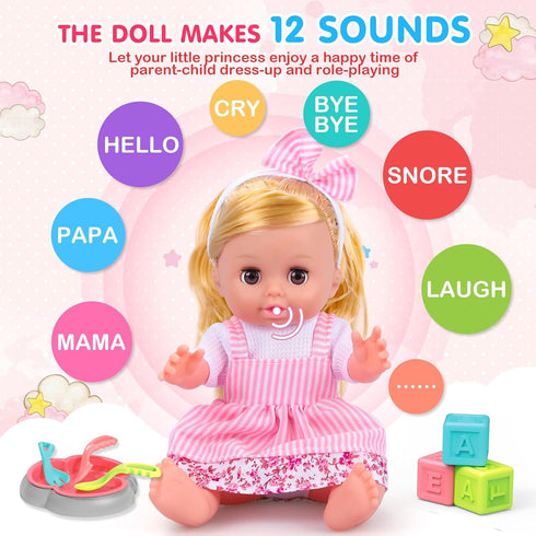 Set, 36PCS Playset, 14'' Backpack, 3 4 5 6+ PROOU Baby Care Doll Toys Dolls Hair Salon Pretend Play Toddler Doll Toys
