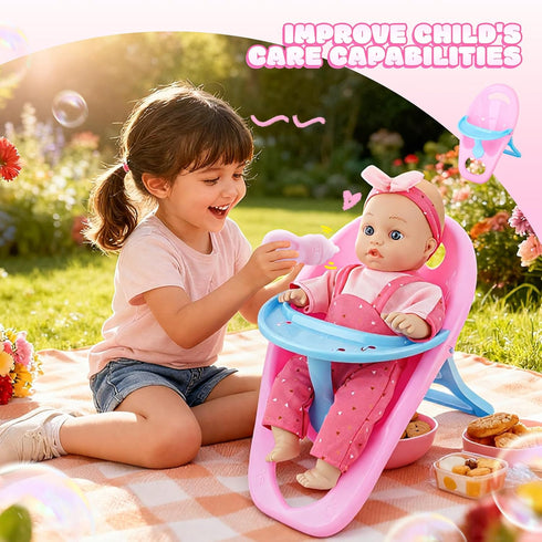 PlaySet 12 Inch Set 2 3 4 5 SMILESSKIDDO Baby Doll with Stroller - Soft Body Dolls and Accessories Dining Chair, Doll
