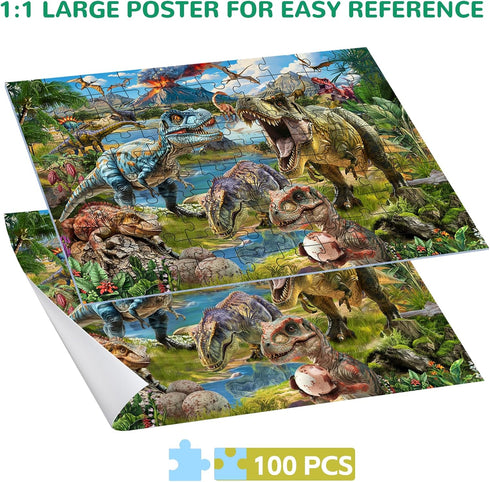 6-8-10, 100 Puzzles for Kids Ages Dinosaur World Puzzle Pieces Jurassic Landscape Jigsaw Puzzles Educational Toys Gifts