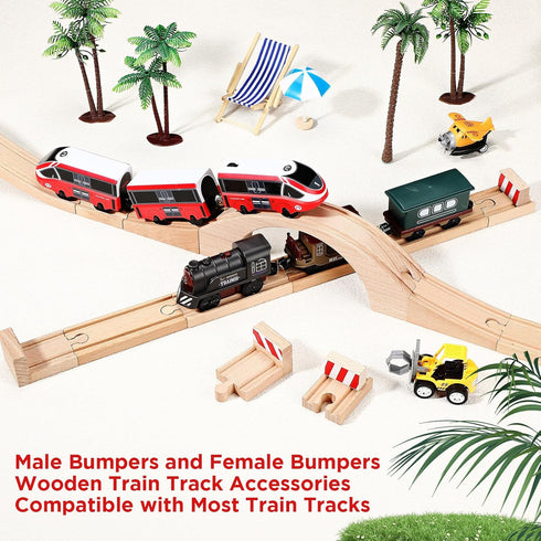 8 Liliful Pieces Wooden Train Track Bumpers, Male and Female Bumpers Wooden Train Track Accessories, Multi Style