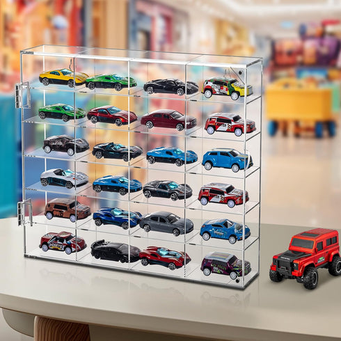 JUESHA 1/64 6 24 Acrylic Display Case for Hot Wheels Storage Scale, Levels Slots Toy Cars Showcase Wall Mount