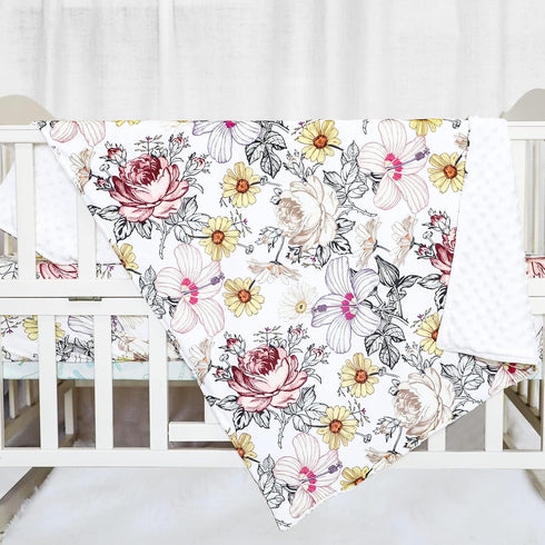 Floral Baby Blankets, Double Layer Toddler Blanket for Boys Girls, Dotted Backing, Crib Receiving Blanket, 30 x 40 Inch