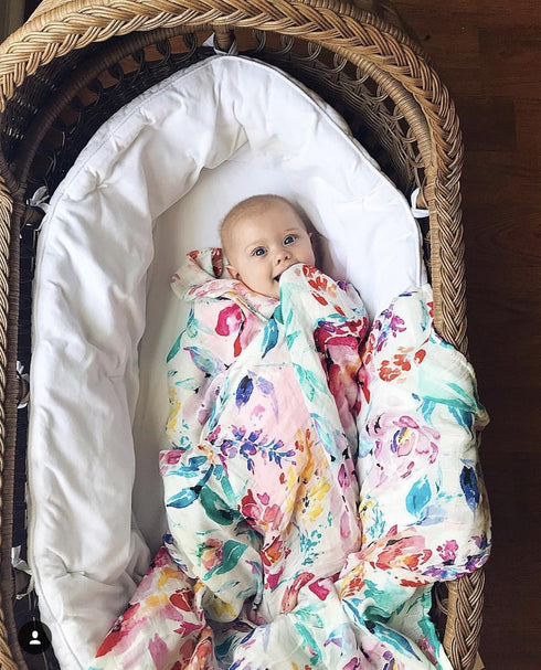 47 47 inches Stroller Society - Viscose from Bamboo and Cotton Baby Blanket, Floral Baby Blanket, Receiving Blankets