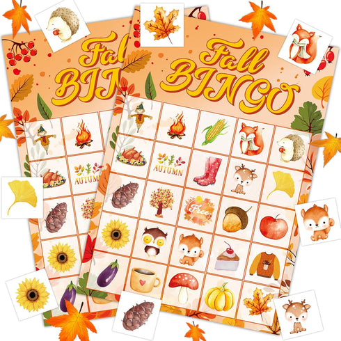 Joy Bang Fall Bingo Games for Kids and Adults, Thanksgiving Bingo Cards for 24 Players, Fall Party Supplies