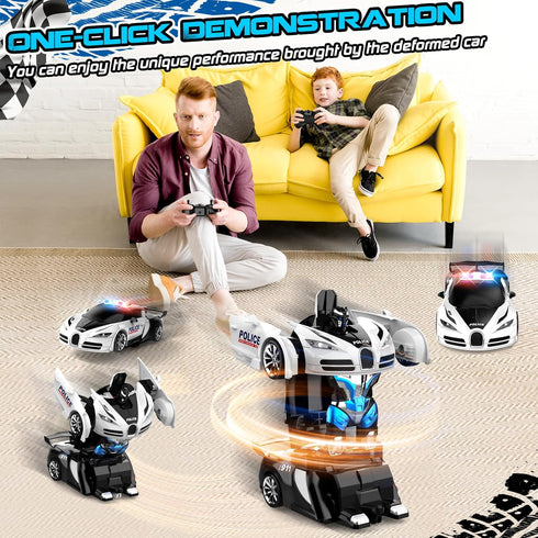 360 2.4GHZ, Remote Control Car, One-Click Becoming Robot Transforming Toys Car for Boys, Smooth Deformation, Demo Mode