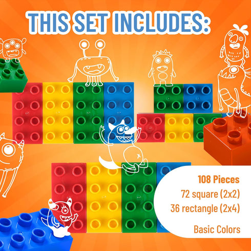 Strictly Briks Large Building Blocks Set for Kids - 108 Pieces in Blue, Green, Red, Yellow