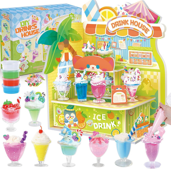 Crelloci DIY Mini Drink Shop Toy, Making 24 Miniature Juice Drinks Cream