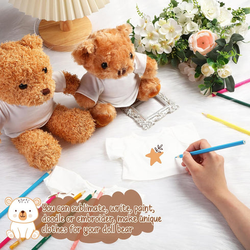 6 Pcs Sublimation Stuffed Bear Shirt Clothes - Fit 8-12 Inch Stuffed Animal Blank Plush Bear T-Shirts for DIY