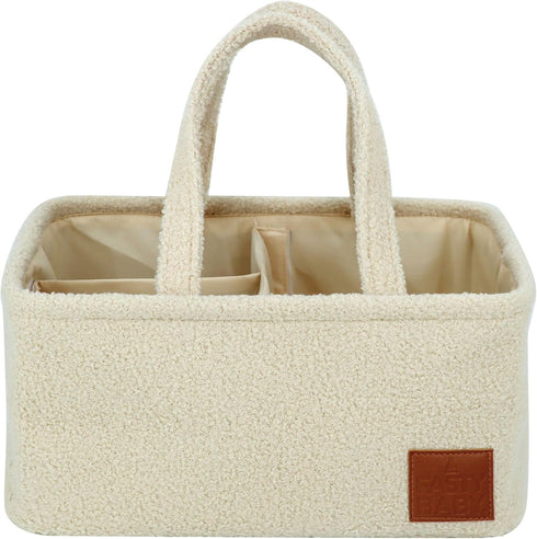 Fasty Baby Baby Diaper Caddy Organizer: Soft Beige Teddy Wool - Portable Diaper Caddy, Car Organizer - Newborn