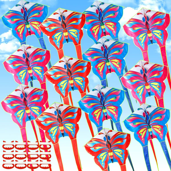 Poen 12 Pcs Butterfly Dragonfly Kites 3.28 ft with 164ft String - Large Easy to Fly Beach Kites for Kids Outdoor