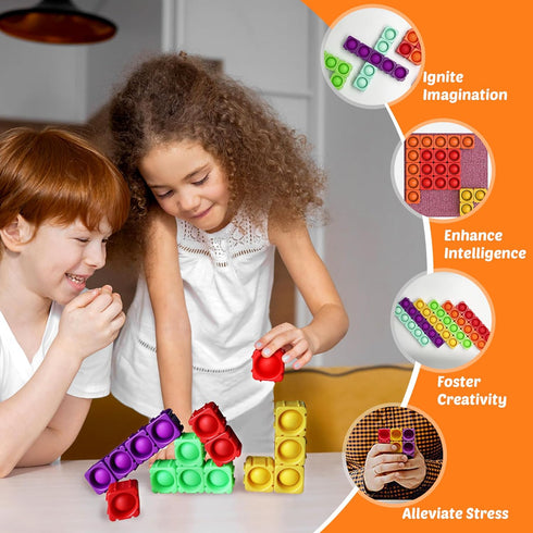 Candisplay (16PCS) Giant Pop Blocks Bubble Premium Silicone Pop Fidget Blocks for Endless Joy and Education - Vibrant