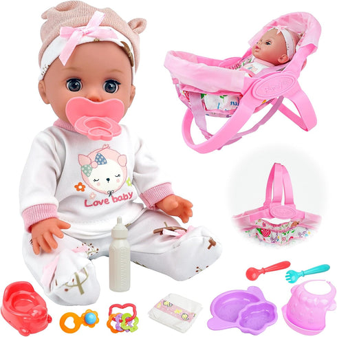 SMILESSKIDDO 14" Baby Doll with Washable Dolls Accessories, Lifelike Soft Babydoll Pretend